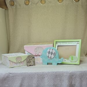Elephant Themed Home Accent Set 2 Trinket Boxes Decor, Frame, Wood Elephants